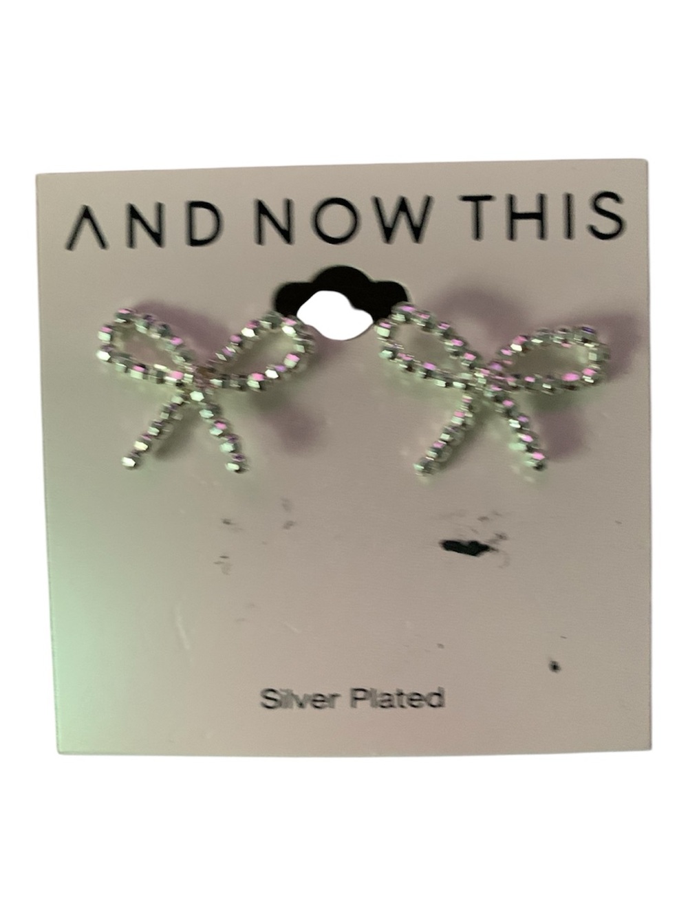 Silver Plated Bow Crystal Stud Earrings -